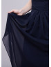 Beaded Halter Neck Navy Blue Chiffon Long Bridesmaid Dress